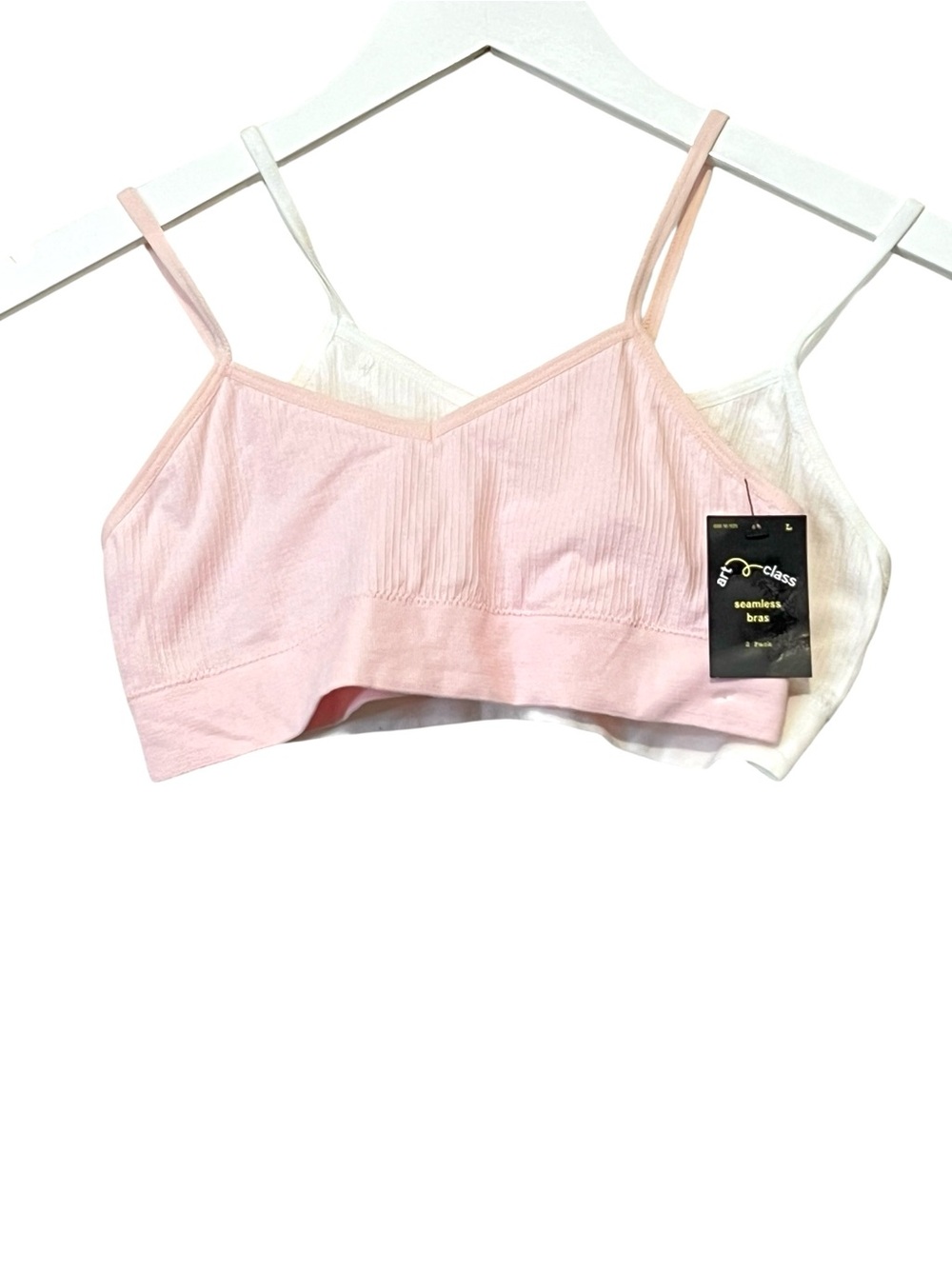 Art Class Girls' Solid 2-Pack Seamless Bra, Pull Over, Pink and White, Sz Large